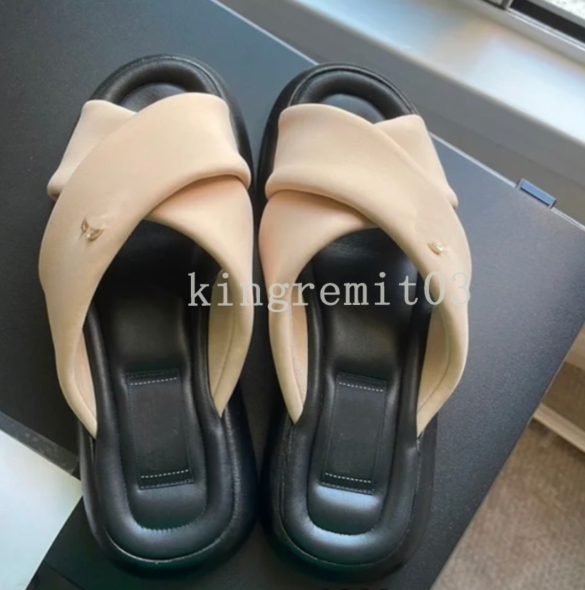 

Designer Slippers Calfskin Sandals Leather Cross Strap Mesh Slipper 22SS Women Slides Embroidered Platform Sandal Flat Brown Rubber Flip Flops Slide