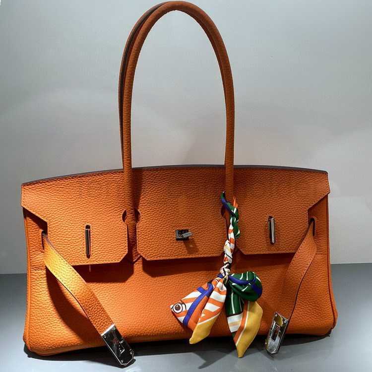 

birkin 2023 New Head Layer Cowhide Underarm Bag 12 "Horizontal Low Version Bag Genuine Leather Women's Bag Herbag, 35cm black litchi