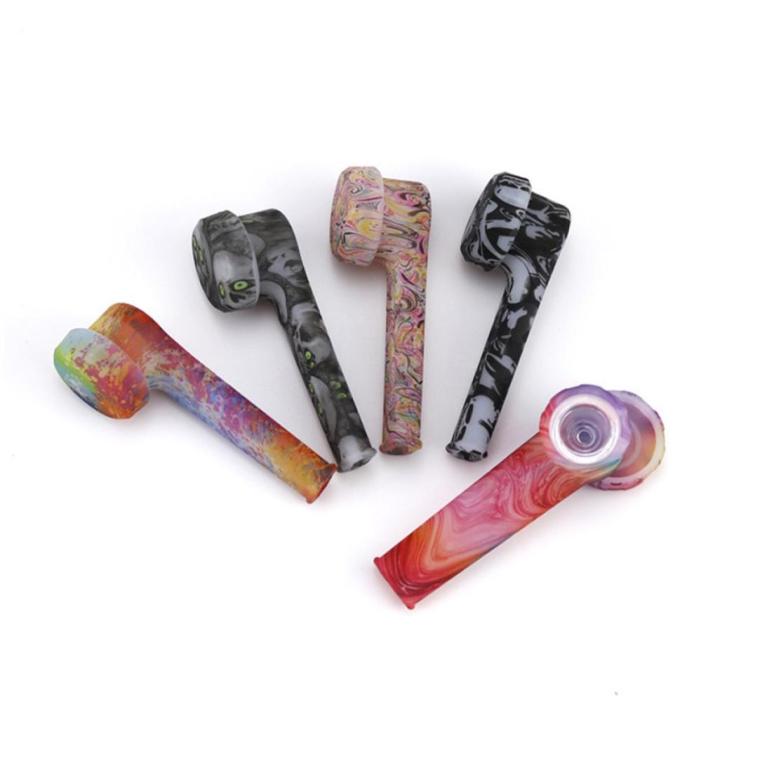 

35quot Environmentally Luminous Silicone Tobacco Pipe Patterned Hand Pipe Glow In The Dark Silicone Pipes For Smoking Glass Bow5221376