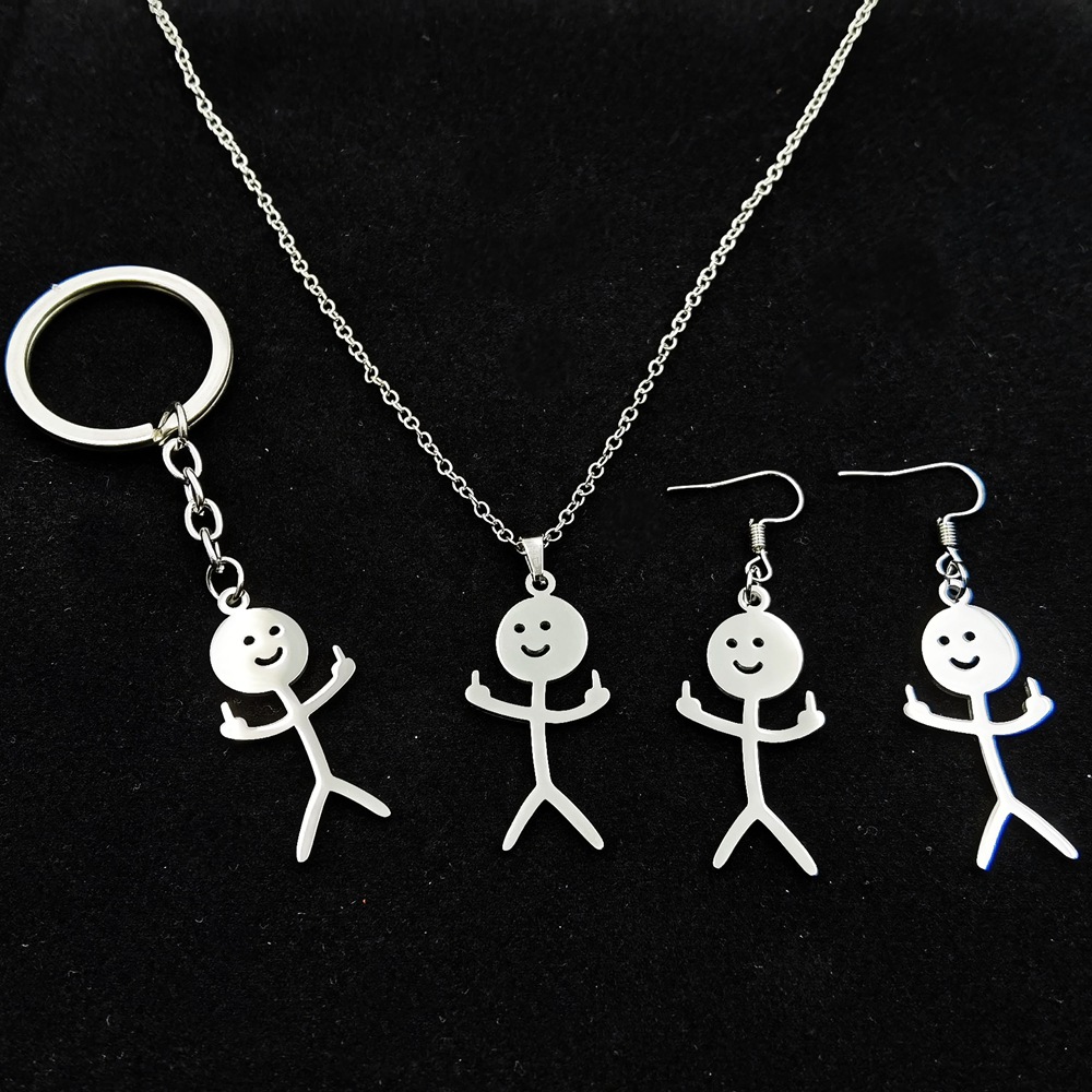 2 pièces Catoon drôle Doodle Image en acier inoxydable collier allumette homme Figure charme chaîne colliers cadeaux pour les amis