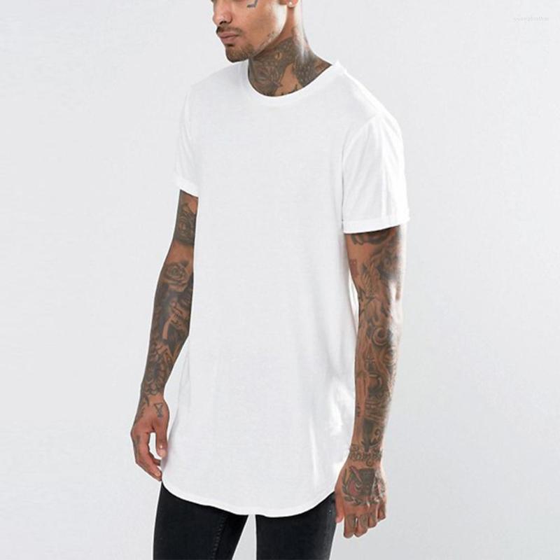 

Men's T Shirts MISSKY Men Summer Shirt White Black Color Fashion Casual Loose Round Hem Elongated Solid T-shirt Male Clothes