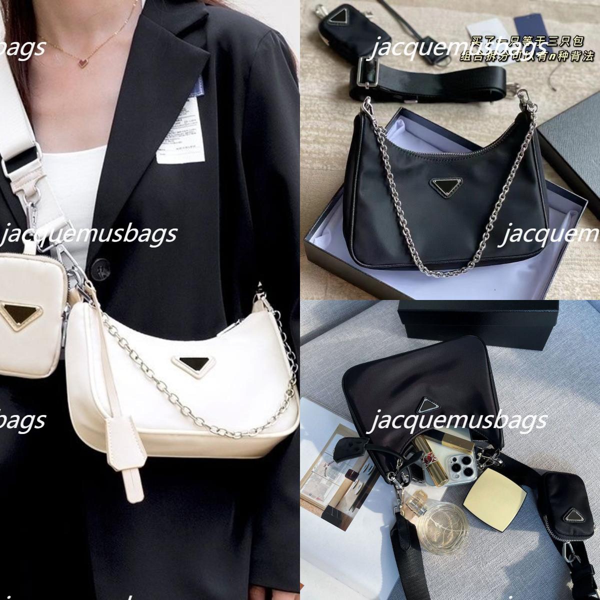 

Nylon Re-Edition Bag Designer Luxury 2000 2005 Re-Nylon Shoulder Bags Pochette 3 Piece Triangle Composite Cross Body Cleo Hobo Bag Shoulder Prad Handbags, Color 6