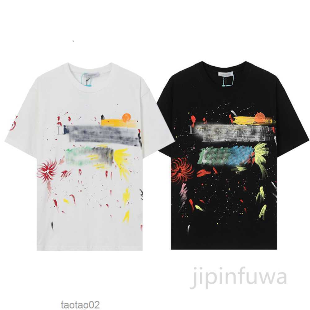 

2023 Designer Mens T-shirts Lanvins Tees American High Street Painted Graffiti Womens Loose Short Sleeves Sweat Sports Casual Clothes Streetwear Cfr6o9vrep2v, White
