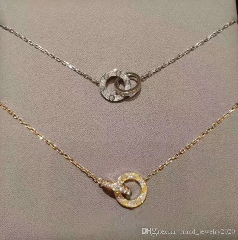

Luxury Designer Screw Pendant Necklace Women Stainless Steel Jewelry Double Ring Diamond Octagonal Love Couple Gift