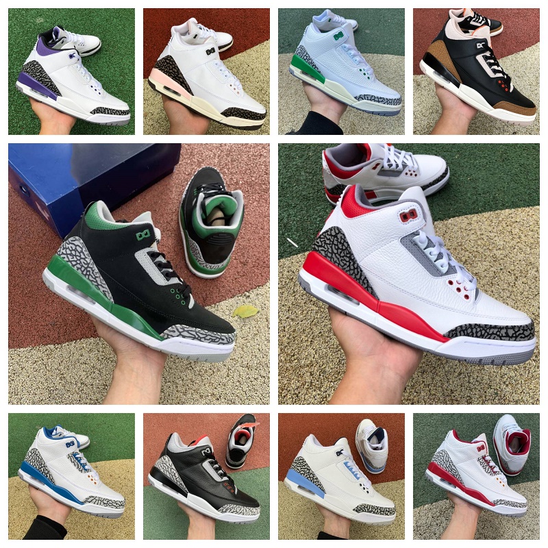 

Jumpman 3 3s Mens Basketball Shoes Neapolitan Dark Mocha Kumquat Cardinal Red White Cement Reimagined Black Cat Racer Blue Knicks Fragment UNC Pine Green Sneakers, Shoe lace
