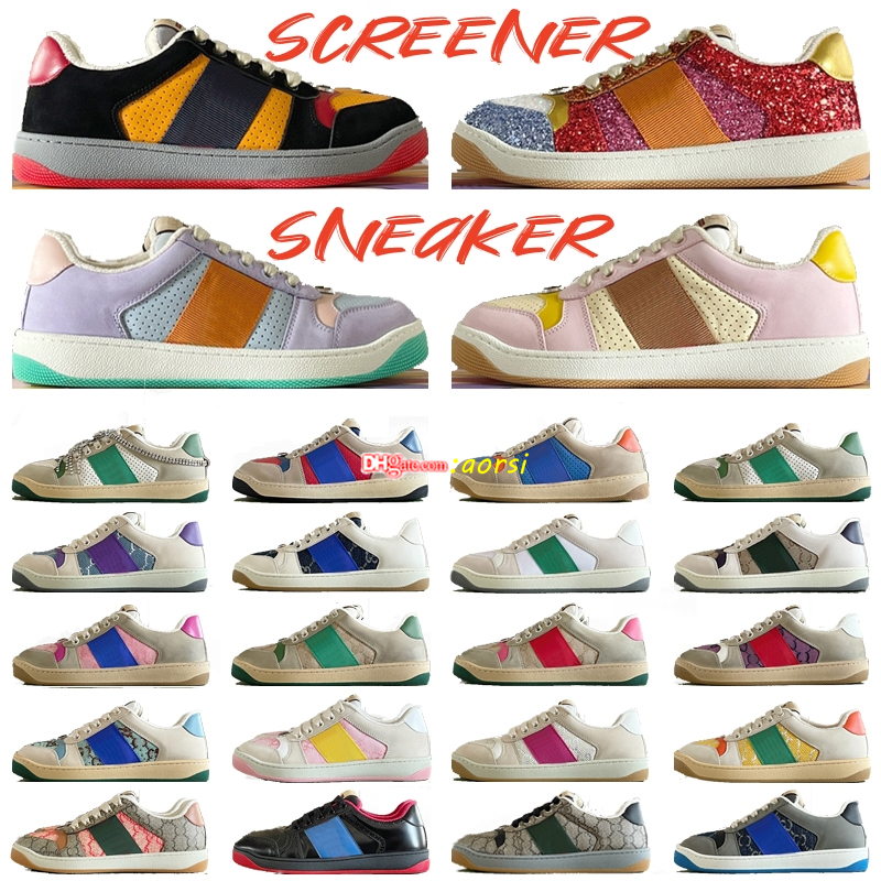 Screener Sneaker Beige Beurre Cuir Sale Toile Chaussures Italie Vintage Rouge et Vert Web Stripe Luxurys Designers Femmes Baskets Semelle En Caou