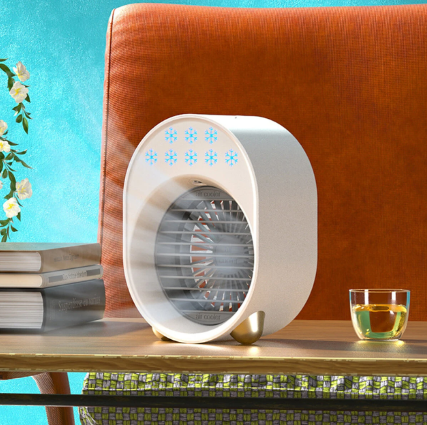 

3 Gear Mini Water Cooling Fan Spray Humidification Portable Colorful Night Light Air Cooler Table Fan