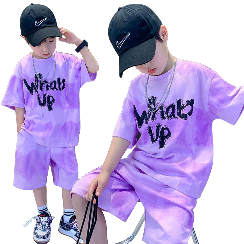 

New Boys' t shirt two piece set Summer kids designer clothes childrens Short Sleeve Top Five Pants shorts Set Letters Printing kid tracksuit, Purple