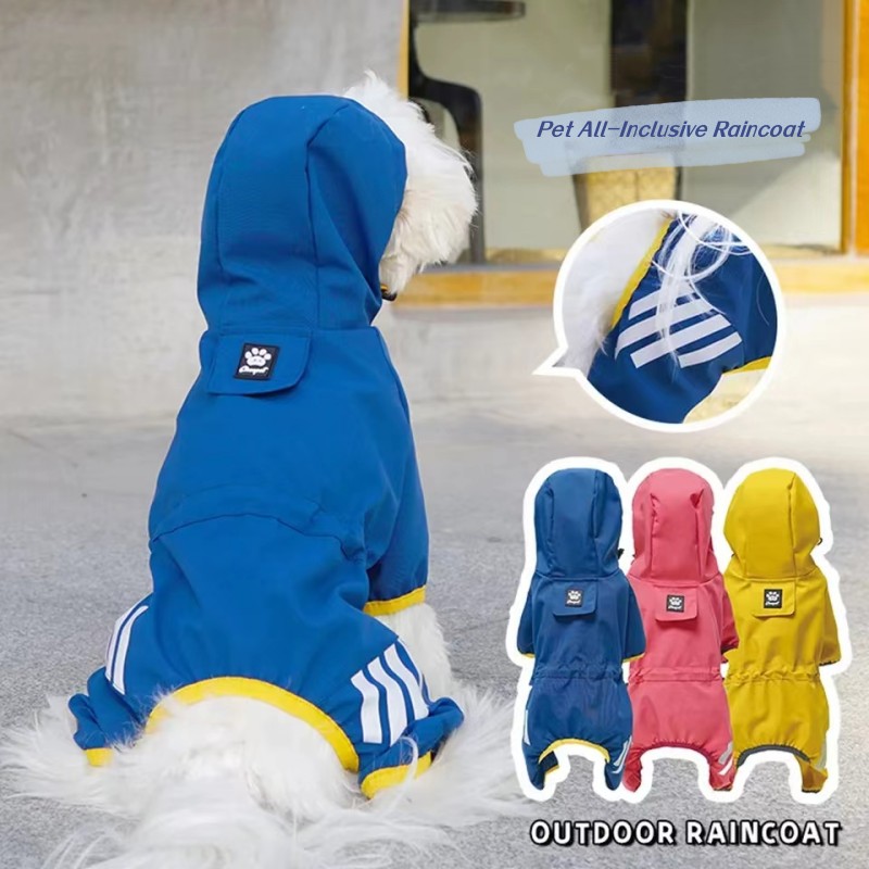 

Dog Raincoat Waterproof Poncho Dog Apparel Full Bag Four Legged Teddy Bomei Small and Medium-sized Dog clothing, Lake bule
