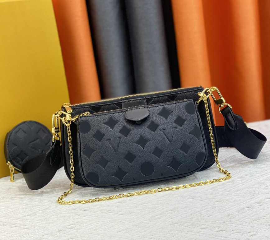 

Fashion designer crossbody bag luxury mini 3-piece set handbags womens leather chain cross body bags embossed flower letter Favorite ladies Make-up purse Top-quality, 44823#embossed monogrames