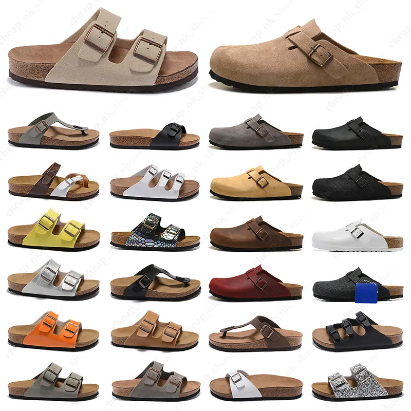 

Designer Sandals boston clog arizona gizeh men women summer autumn winter slippers Leather felt Sliders Outdoor Buckle Strap flats cork Casual Shoes, 38