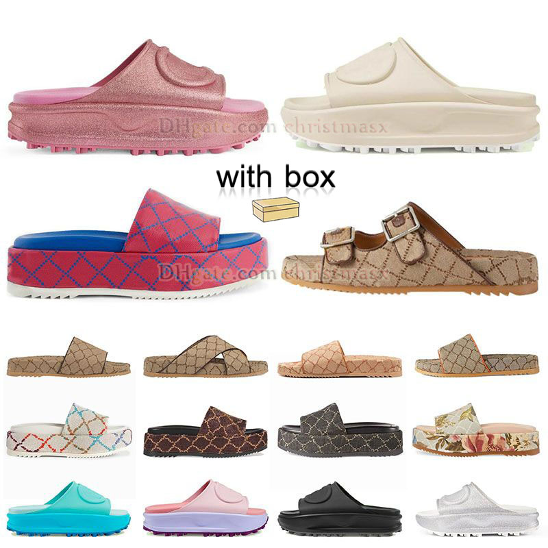 

with box top designer sandals famous woman man summer slipper foam rubber slides top quality luxurys black pink flowers embroidery house canvas plaid coach sandales, 4 (1)