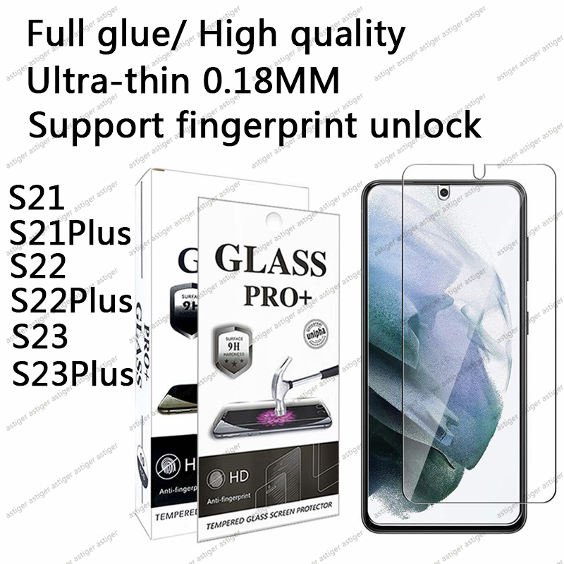 

Screen Protector For Samsung Galaxy S23 S22 S21 Plus Fingerprint Unlocked Clear Tempered Glass 3D ultra-thin 0.18mm with package box amazon hot
