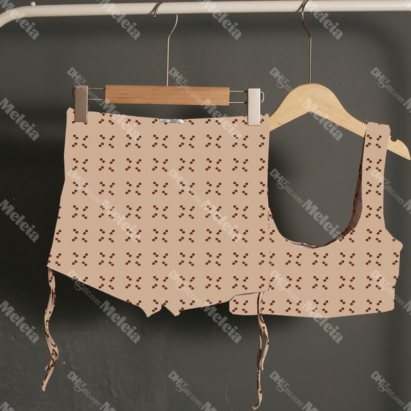 

Double Letter Swimwears U Neck Swimsuits One Piece Full Print Designer Bathing Suit Elastic Waist Beach Clothes, Khaki