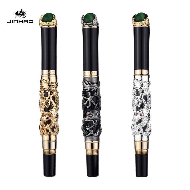 

Luxury Jinhao pen high-quality black gold and silver dragon relief ballpoint pen pen writing fluency office school supplies, As picture show