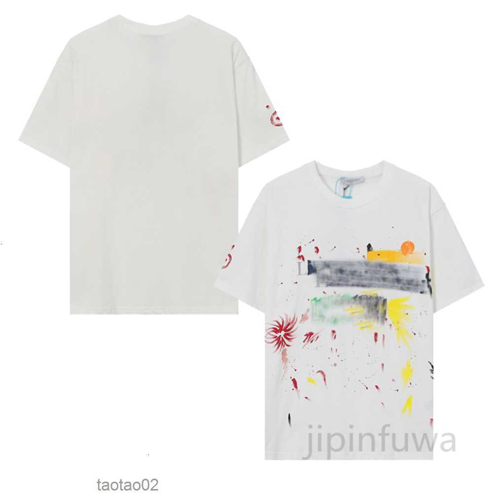 

Women t Shirts 2023 Lanvins Designer Men' Cotton Tees Color Ink Splashing Hand-painted Graffiti Sports Casual Short Sleeves T-shirts Ay4a927aglnp, White