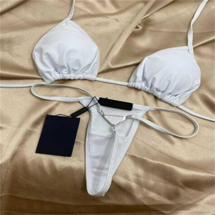 Fashion Luxury Women Sexy Bikinis Swimwear With Badge Designer Brand Womens Ladys Beach Swimsuits Solid Color 4 Styles