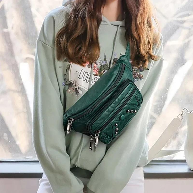 

Outdoor Bags Women Casual PU Leather Fanny Pack Retro Travel Climbing Crossbody Bag Chest Waist Phone Money Pouch, Brown