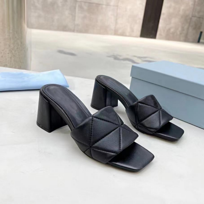 

sandals Women Sandals Squared Sole High Heels Summer Leather flat Slippers Comfort Walking shoes Designer Sandal Sexy Party Slipper With Box back 2023 future slide
