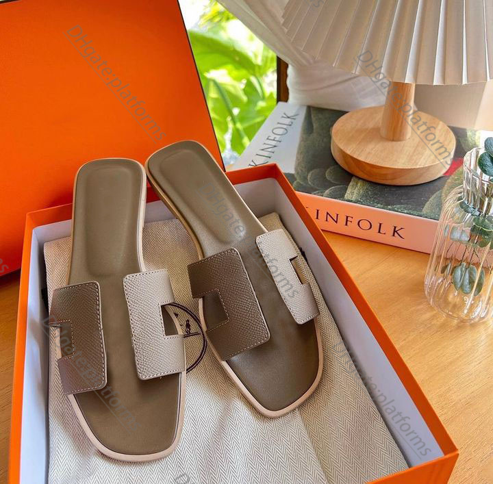 

Luxury shoe designer women slipper man Flat oran sandal Orange calfskin Bottom leather slide Summer beach sexy non slip H Letter Slipper Size 35-42, #26