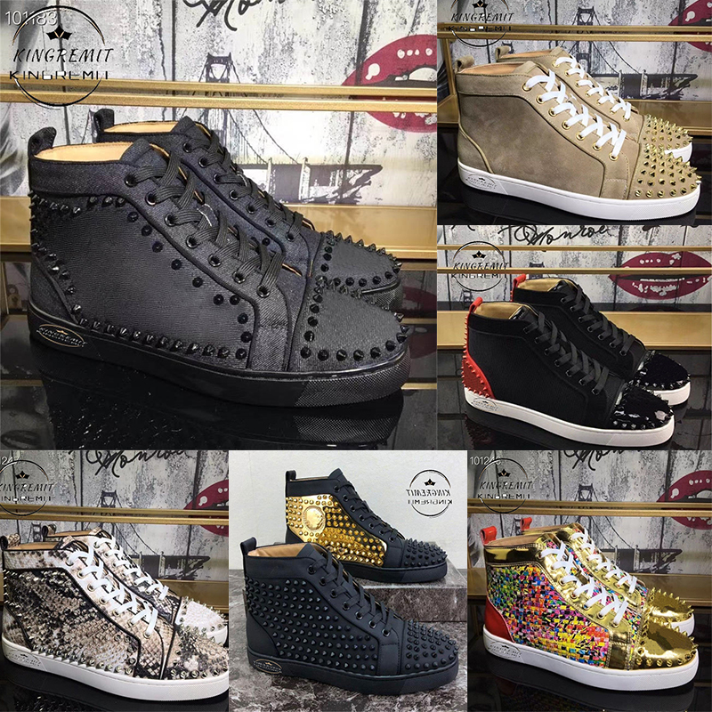 

designer sneaker men women casual shoes studded spikes shoes fashion platform sneaker black white silver leather high boots size 3548