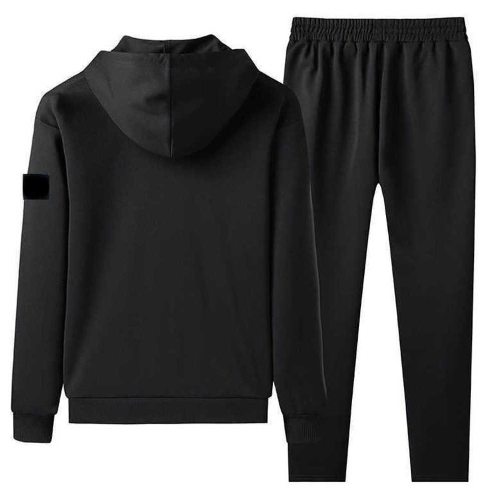 

men Tracksuits Spring and Autumn Men' Stone Sports Suit Island hooded zippered sweater suit Designer is land jacket trousers two-piece23, Black