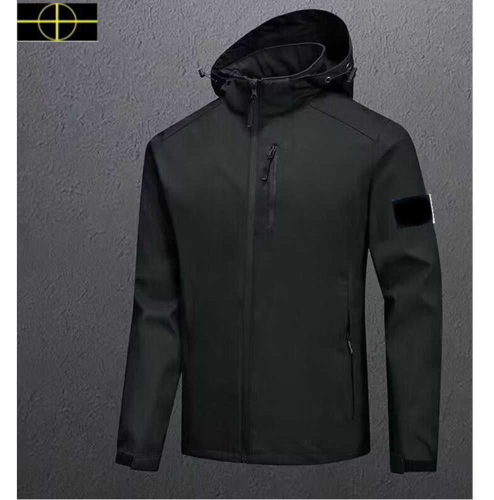 

a1 plus size coat Spring and Autumn Stone Men's Jacket island Stand Collar Hooded Solid Men's Casual Windproof Outdoor Is land Jacket Coat New Hot Shirt Large S-5XL kk10, Black