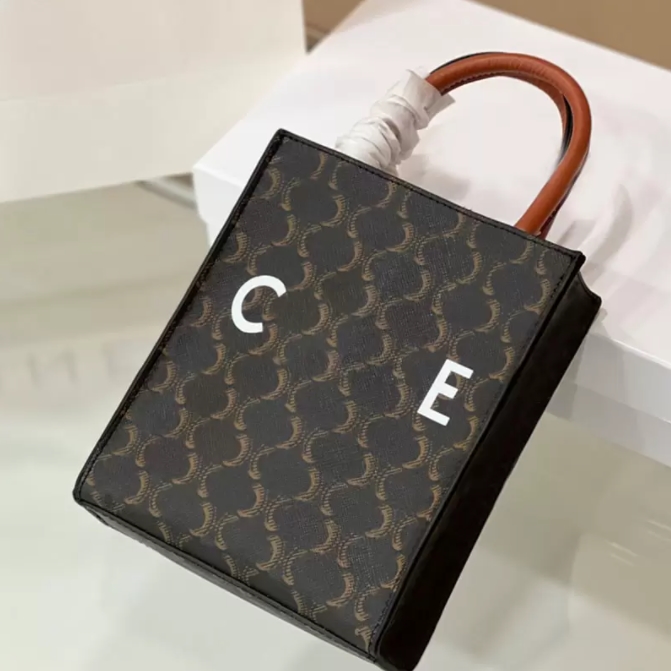 

Mini Canvas Totes Bag Patchwork Shop Handbag Split Crossbody Bags Genuine Leather Thread Letter Triomphe Printing Detachable Belt Strap Fashion Lady Purse, White 17cm