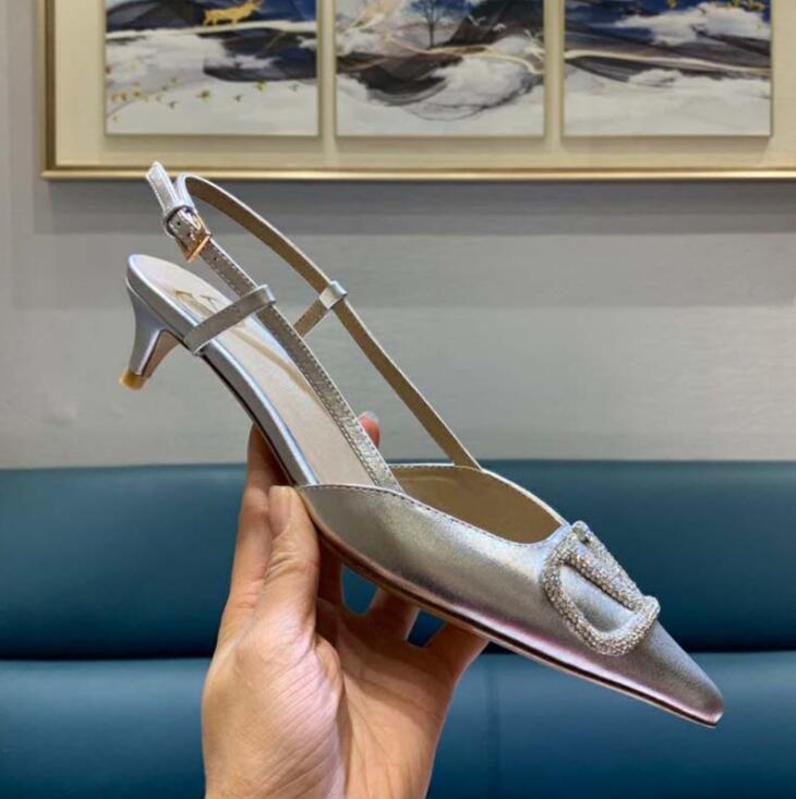 

designer heels female pointed toe sandal real leather metal 4cm 6cm 8cm slim heel wedding shoes 35-44 dust bag designer shoes designer sandals slides womens sandals