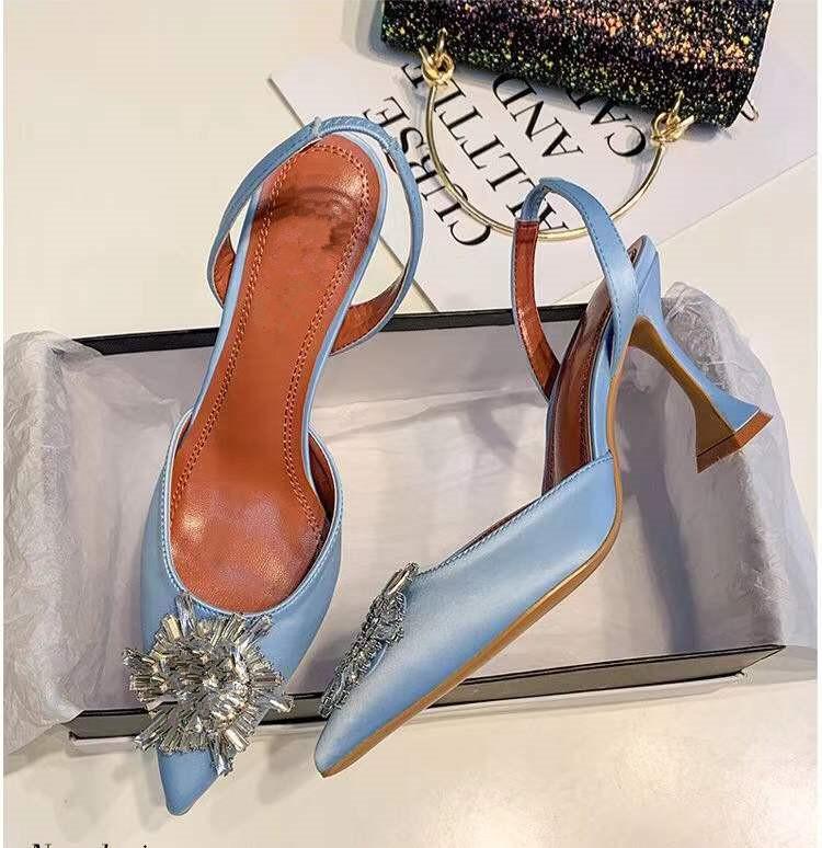 

Slides Woman Sandal Muaddi Satin Designers Italy Begum Sling Amina Begum Crystal Brooch Slingback Pumps Black Shoes Sandals for Women Heels Designer heel