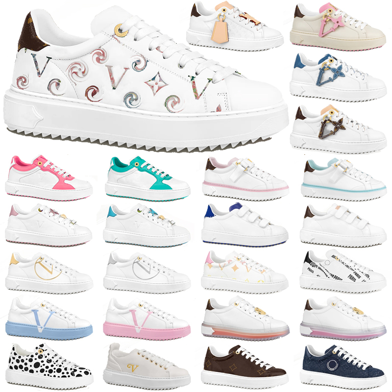 

top women casual shoes time out calfskin leather sneaker open back fuchsia pink khaki green white gold embossed deep blue printed luxury womens sneakers, Colour# 34