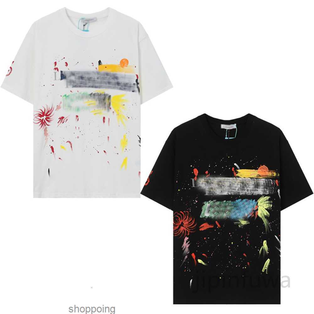 

Women t Shirts 2023 Lanvins Designer Men' Cotton Tees Color Ink Splashing Hand-painted Graffiti Sports Casual Short Sleeves T-shirts Jtoqzxat, White