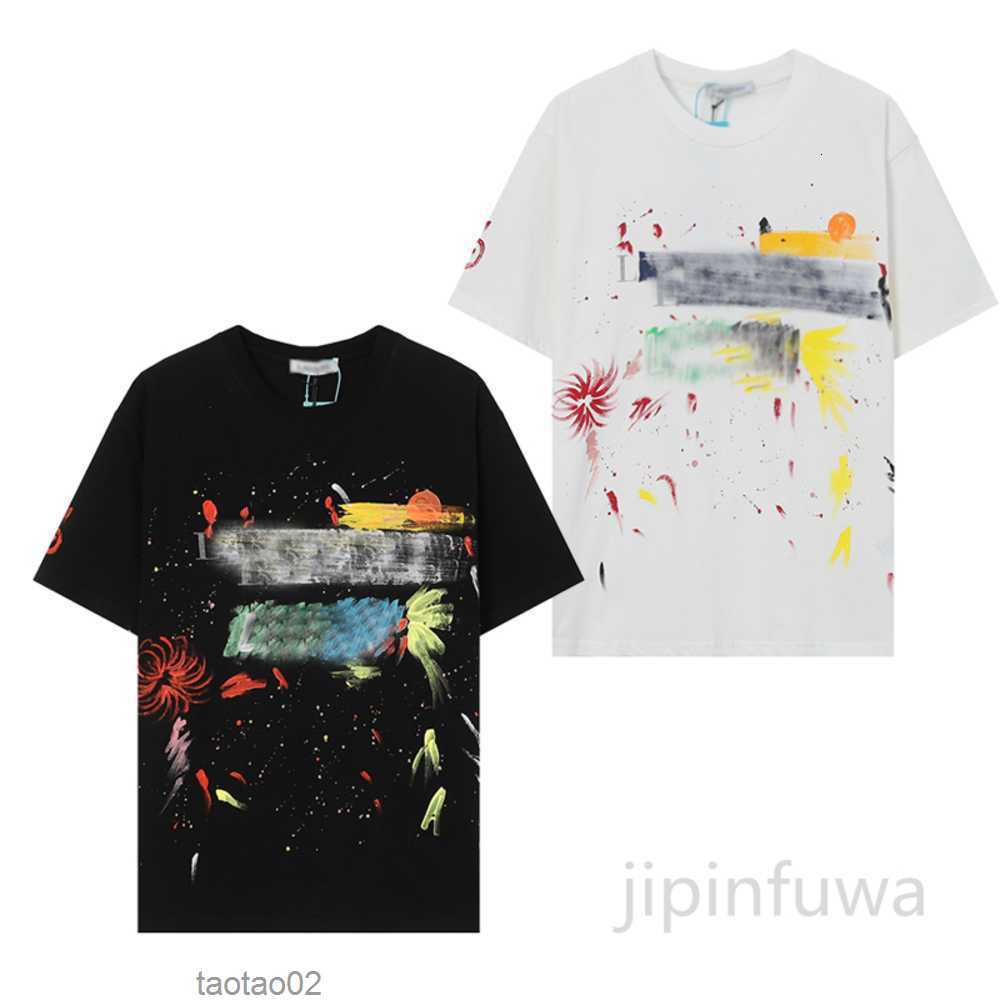 

2023 Designer Mens T-shirts Lanvins Tees American High Street Painted Graffiti Womens Loose Short Sleeves Sweat Sports Casual Clothes Streetwear Zia9op0u6heq, White