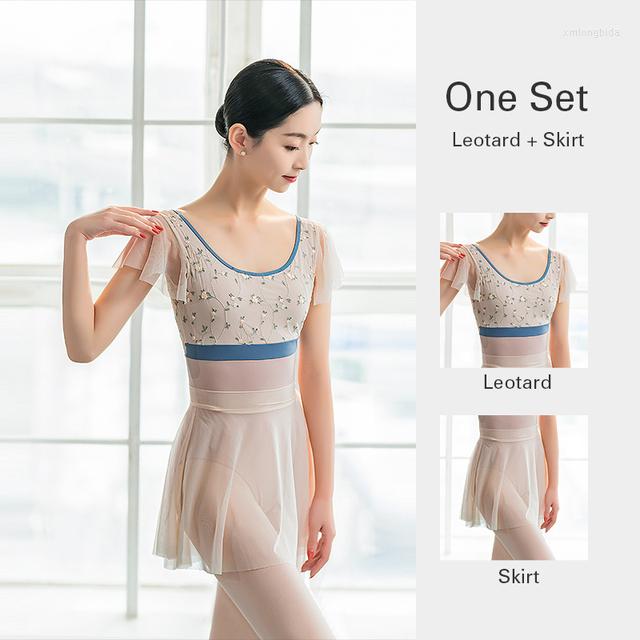 

Stage Wear Embroidered Lotus Leaf Sleeve Dance Gymnastics Clothes Adult Women Body Quality Elegant Ballet Practice Leotards, Only leotard