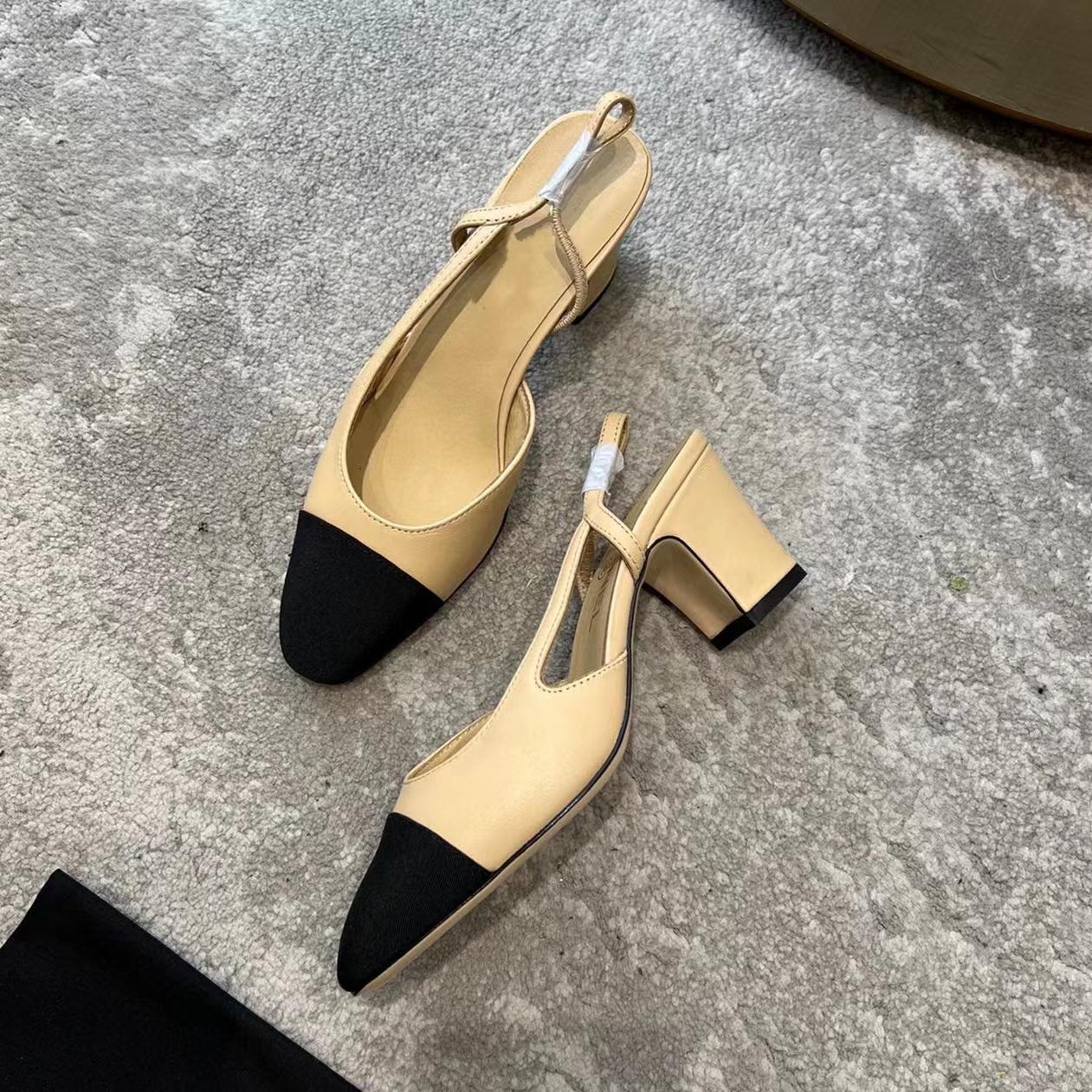 

Classic designer sandals High Quality Womens wedding dress shoes summer thick heels fashion round head slides women leather slippers for womens 35-41 shoe