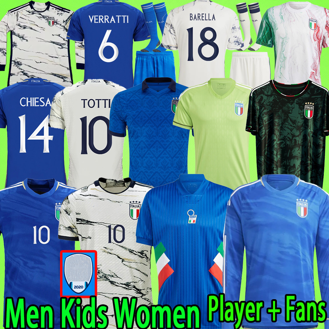 

2023 italy soccer jerseys Player version maglie da calcio Long Sleeve PELLEGRINI CHIESA BARELLA Italia 23 24 goalkeeper football Shirt Women Men set kids kit uniform, 2023 away fans version
