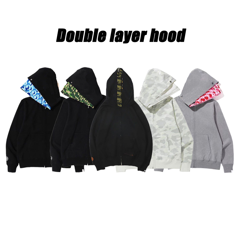 Vestes pour hommes de créateurs d'automne Full Zip Hoodie Crazy Face Veste Big ABC Bape Felpa Camo Grid Hoody Shark Men Women Femmes Zipper Sudad