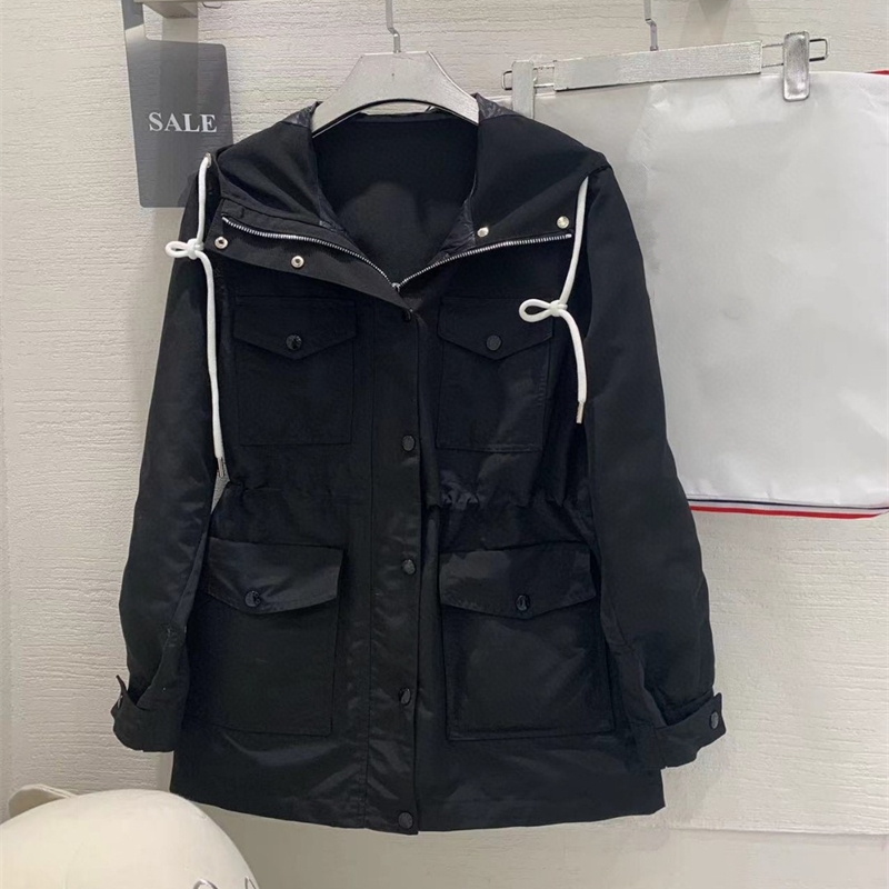 

trench coat women womens designer clothing Jackets Zip Up Large Pockets Khaki Casual Windbreaker Hooded Jacket for Spring Female Outdoor Clothes, White