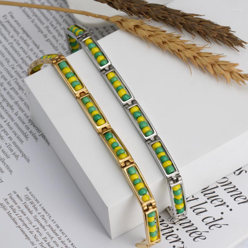 Bracelets à charme bracele bracelet G D 2023 Arrivée Bijoux en acier inoxydable vert et couleur jaune Bracelet Bracelet Perles Unisexe pour femme