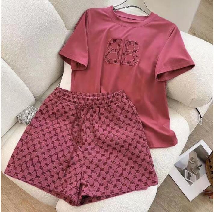 

Designer Tracksuits Women 2 Piece Shorts Set BB Outfits Short Sleeve T Shirt Jogger Sport Suit Fashion pink Letter Print Sportswear GG1, 06