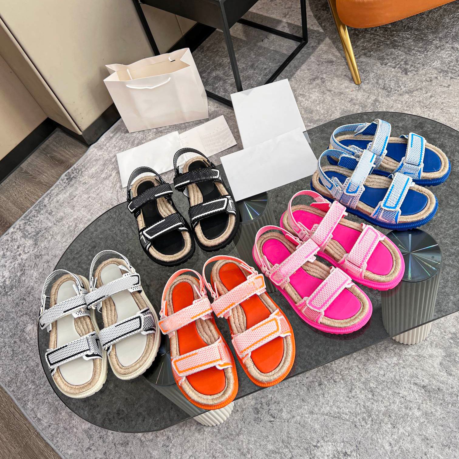 

Branded designer ACT summer sandals for women pasted hemp rope platform slippers beach shoes