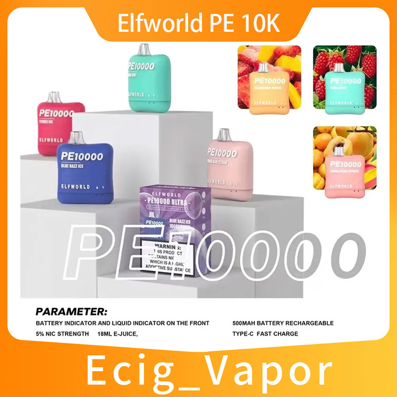 

Original Elfworld PE 10000 E cigarette Disposable 18ml Pre Filled Pods 16 colors 5% Nic 500mah Rechargeable vape pen Cartridge Vaporizers Portable Vapor Devcice
