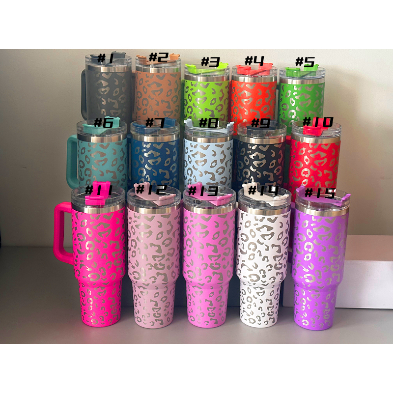 

40oz leopard Stainless Steel Tumblers with handle Water Bottle Portable Outdoor Sports Cup Beer Mug Insulation Travel Vacuum Flask Bottles Z11, Mixed color