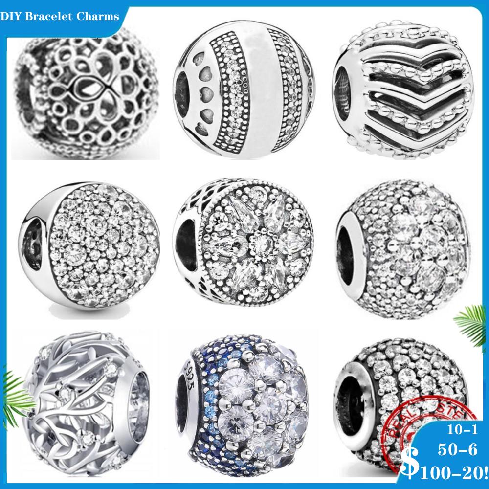 

925 siver beads charms for pandora charm bracelets designer for women Flower Pattern Stripe Openwork
