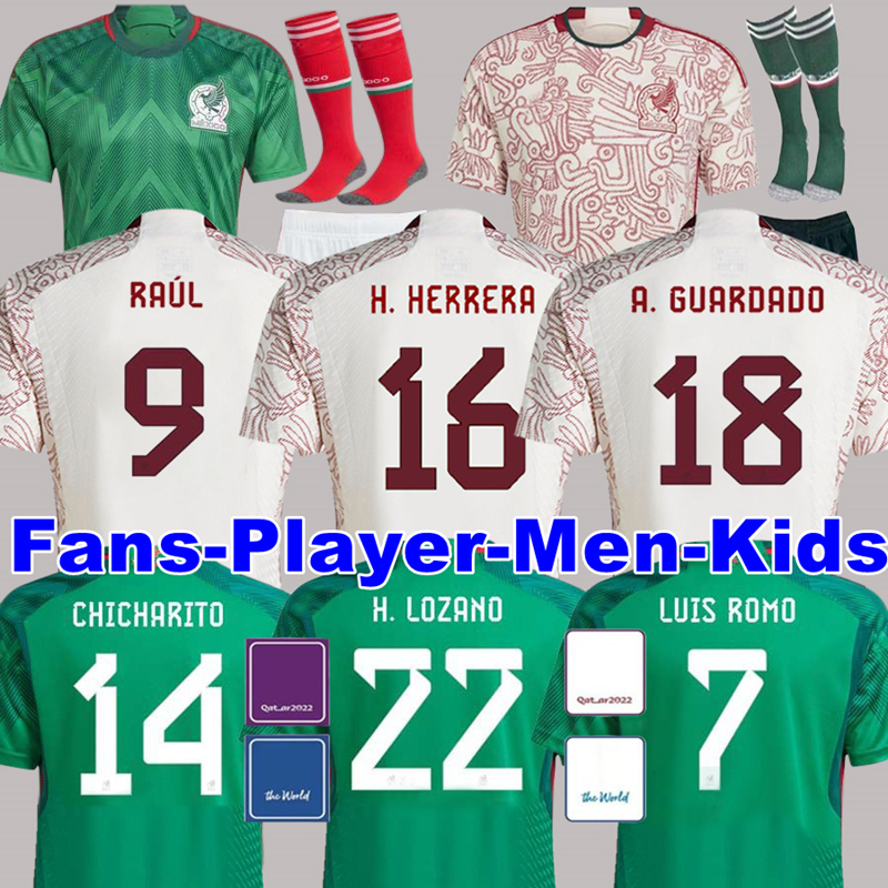 

2022 2023 Mexico soccer jerseys player fans version H.LOZANO CHICHARITO RAUL DOS SANTOS WORLD 22 23 CUP GUARDADO football shirt Women men kids sets uniform, 2022 women home
