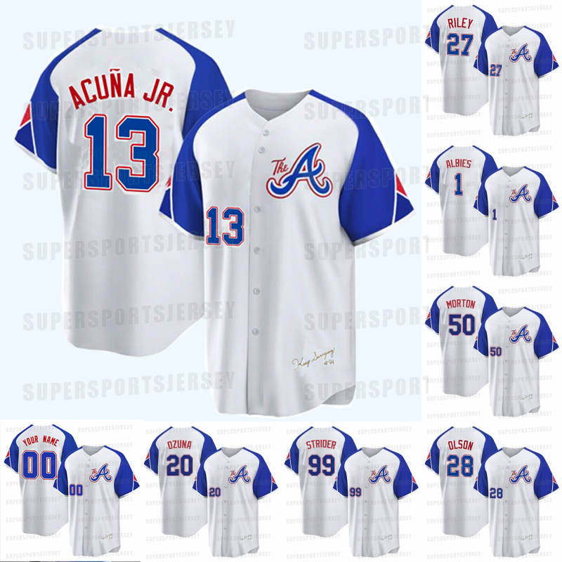 

Braves 2023 City Connect Jersey Matt Olson Morton Ronald Acuna Jr. Raisel Iglesias Marcell Ozuna Austin Riley Austin Riley Eddie Rosario 99 Spencer Strider Stitched, Red