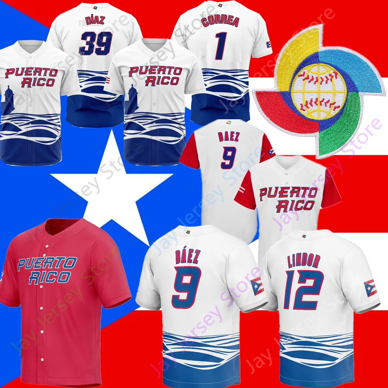

2023 WBC Team Puerto Rico Baseball Jersey World Series Cup Roberto Clemente Yadier Molina Edwin Diaz Marcus Stroman Javier Baez Lindor Herna, 2017 white