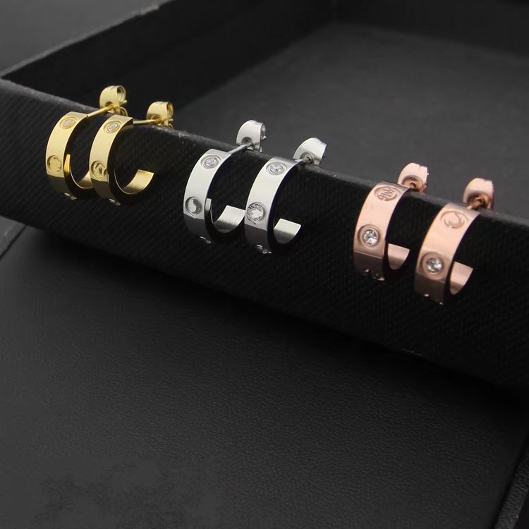 

Luxury Classic designer branded small love diamond hoop 316L Stainless Steel 18k Gold rose silver women earrings girls wedding jewelry