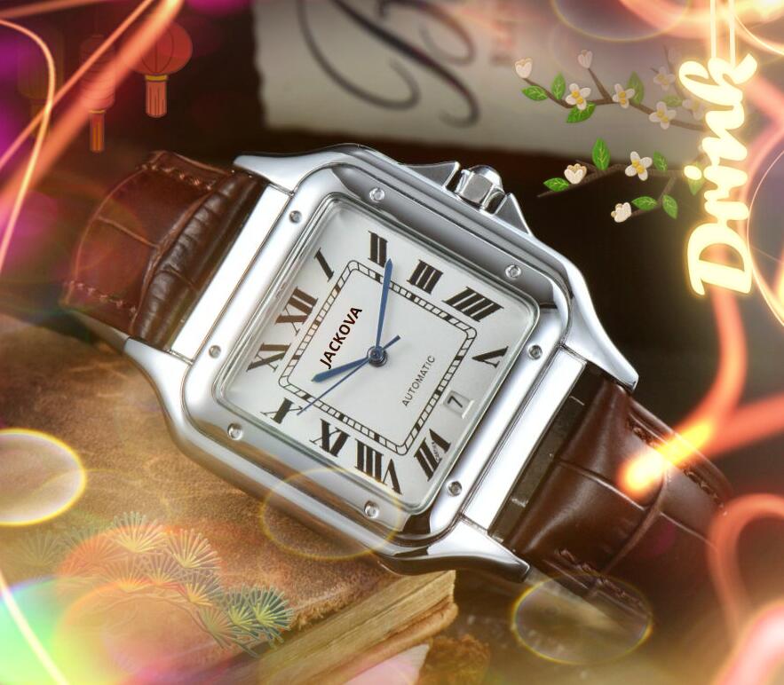 

Crime Premium Men Square Roman Tank Watches 40mm Auto Date Quartz Movement Male Time Clock Watch Genuine Leather Band Set Auger wristwatch Accessories Holiday Gifts, As pic
