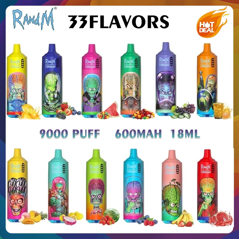 

Original RandM Tornado 9000 Puffs Disposable E-cigarettes Features 18ml Vape 0/2/3/5% Rechargeable 850mAh Integrated Battery Associated 33 Flavors Available